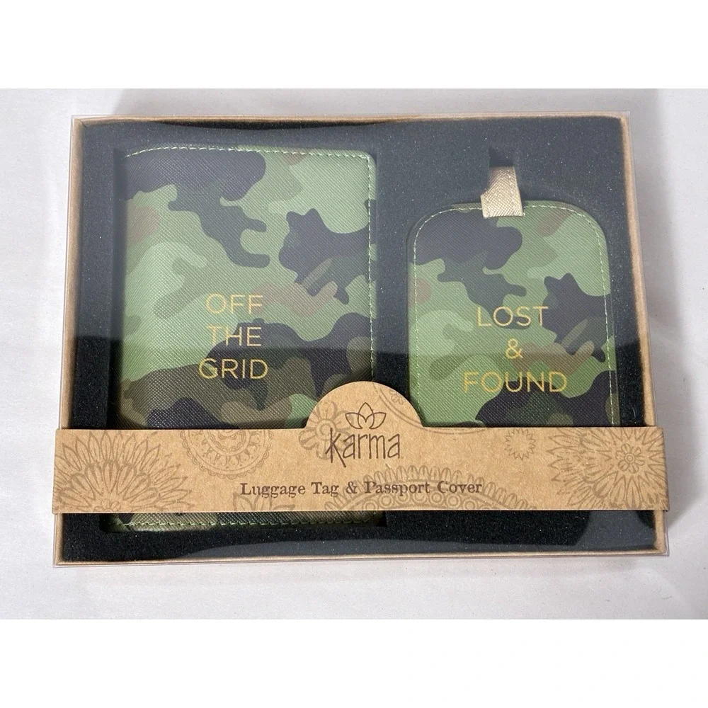 Karma Luggage Tag And Passport Cover. Camo. Brand New In Box.